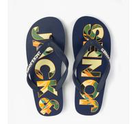 Men's Jack & Jones LOGO PALM PRINT Mens Sliders Medieval Blue - Size: UK 10-10.5