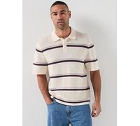 Jack & Jones Maine Stripe Knitted Polo Shirt, Sea Salt, Size L, Men Ea Salt