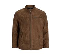 JACK & JONES Male Biker Jacket in Leather Look Plus Biker Jacket in Leather Look, Cognac/pattern: fake suede, 4XL