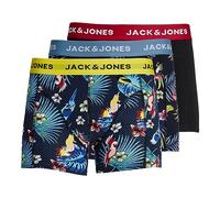 JACK & JONES Men's Jacflower Bird Trunks 3 Pack Noos Boxer Shorts, Surf the Web/Detail:black - Black, M