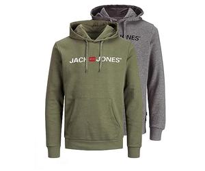 JACK & JONES Male Hoodie, Pack of 2, L Green | Pullover Sweater Print Black Grey Green Brown Beige Blue S M L XL XXL 3XL 4XL 5XL 6XL 7XL 8XL