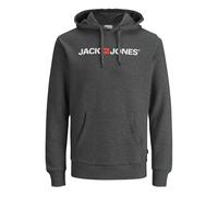 JACK & JONES Male logo hoodie, Grey (dark grey melange/reg fit - me)., L