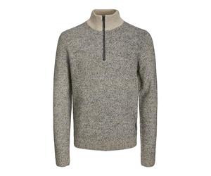 Jack & Jones Male Quarter Zip Mottled Knitted Jumper with Half Zip, Peyote, S