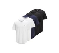 JACK & JONES Men’s Cotton T-Shirt - 5-Pack (2 White, 2 Black, 1 Navy) - Regular Fit Crew Neck Short Sleeve - Embroidery & Curved Hem - Soft & Breathable Fabric - Everyday Casual Wear (Size - L)