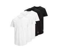 JACK & JONES Men’s Cotton T-Shirt - 5-Pack (3 White, 2 Black) Classic Short Sleeve Crew Neck - Soft & Breathable Jersey Fabric with Curved Hem - Long Line Fit Tees - Ideal for Everyday Wear (Size-L)