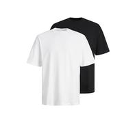JACK & JONES Men’s Cotton T-Shirt - Soft Combed Jersey Fabric - 2 Pack Round Neck Short Sleeve Tees - Stretch & Comfort Tee - Everyday Wardrobe Essential Mens T-Shirt (Black, Size - M)