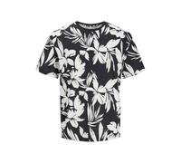 JACK & JONES Men’s Floral T-Shirt Short Sleeve Crew Neck Tee with All-Over Leaf Design Perfect for Summer Outfits, Black Colour, Size: S