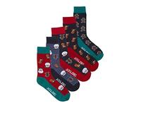 JACK & JONES Men’s ‘JACSWEET’ Christmas Socks Gift Box 5-Pack, Navy Blazer/Rio Red/Vintage Indigo, One Size UK 7-11