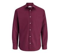 JACK & JONES Men’s Long Sleeve Shirt, Plain Cotton Button-Down Casual Shirt with Full Front Fastening and Classic Collar - Smart Casual Style Shirt, Wine Colour, UK Size - S