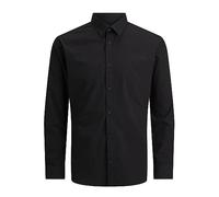 JACK & JONES Men’s Long Sleeve Shirt, Plain Cotton Button-Down Casual Shirt with Full Front Fastening and Classic Collar - Smart Casual Style Shirt, Black Colour, UK Size - L