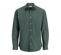 JACK & JONES Men’s Long Sleeve Shirt, Plain Cotton Button-Down Casual Shirt with Full Front Fastening and Classic Collar - Smart Casual Style Shirt, Green Colour, UK Size - S