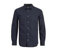 JACK & JONES Men’s Long Sleeve Shirt, Plain Cotton Button-Down Casual Shirt with Full Front Fastening and Classic Collar - Smart Casual Style Shirt, Navy Colour, UK Size - XL