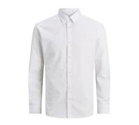 JACK & JONES Men’s Long Sleeve Shirt, Plain Cotton Button-Down Casual Shirt with Full Front Fastening and Classic Collar - Smart Casual Style Shirt, White Colour, UK Size - M