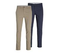 JACK & JONES Mens 2 Pack Marco Chino Trousers Cotton Beige/Navy 34W / 32L