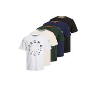 JACK & JONES Men's 5 Pack Crew Neck T-Shirt - 100% Cotton, Regular Fit Short Sleeve (Multi-Color, Sizes S-2XL) | Machine Washable Multipack