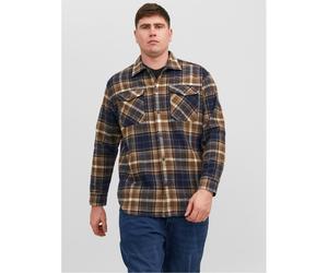 Jack & Jones Mens and Eddie Overshirt Plus Size in Otter - Black & Silver - Size 2XL