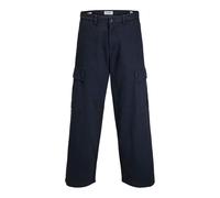 Jack & Jones Mens and Owen Solid Patterned Wide Leg Combat Pants in Dark Navy - Blue