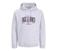 JACK & JONES Men's Big Logo Print Sweat Hoodie | Regular Fit Pullover Hooded Sweatshirt, White Melange Colour, UK Size - XL