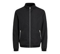 JACK & JONES Mens Bomber Jacket Lightweight High Neck Full Zip Coat Long Sleeve Jackets for Men, Black Colour, Size- L