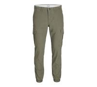 JACK & JONES Men's Cargo Jogger Sweatpants Cuffed Track Bottom Slim fit Jeans for Men, Olive- 32W / 30L
