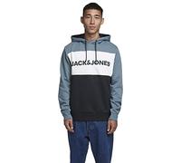JACK & JONES Mens Colour Block Logo Hoodie - China Blue - Small