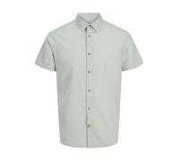 JACK & JONES Mens Cotton Shirts, Short Sleeve Button Down Summer Polo Shirts for Men UK, Iceberg Green Colour, Size L