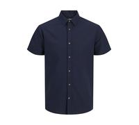 JACK & JONES Mens Cotton Shirts, Short Sleeve Button Down Summer Polo Shirts for Men UK, Navy Colour, Size S