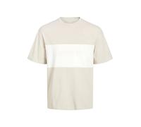 JACK & JONES Mens Crew Neck Short Sleeve T-Shirt, Casual Cotton Tee Top for Everyday Wear, Comfortable Regular Fit T-Shirt for Men, Moonbeam Colour, UK Size - XL