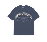 JACK & JONES Mens Crew Neck Short Sleeve T-Shirt, Casual Cotton Tee Top for Everyday Wear, Comfortable Regular Fit T-Shirt for Men, Night Shadow Colour, UK Size - M