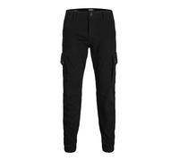 JACK & JONES Mens Cuffed Cargo Black Trousers Combat Work Smart Casual Pants (W30/L30)