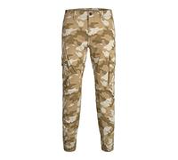 JACK & JONES Men's Cuffed Cargo Combat Trousers Tapered Fit Camouflage Joggers Sand Camo 27W / 32L