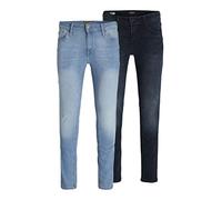 JACK & JONES Mens Denim Jeans Skinny Fit Stretchable Multipack Pants Zip Fly Low Rise Tight Leg Opening, Pack of 2, Denim Blue Colour, 30W / 32L