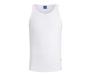 JACK & JONES Men's Dia Pointelle Tank Top, Cotton-Polyester Blend Sleeveless Vest, Round Neck Regular Fit Summer Top, White, S