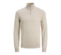 JACK & JONES Mens Emil Half Zip Knitted Top Oatmeal XXL