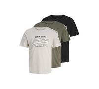 JACK & JONES Mens Ethan 3 Pack T-Shirt Black/Olive/Moonbeam M
