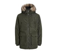 JACK & JONES Mens Faux Fur Parka Coat Detachable Hood Long Sleeve Jackets for Men UK, Rosin Colour, Size: 2XL