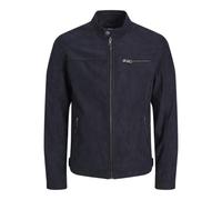 JACK & JONES Men's Faux Leather Jacket Motorcycle Blouson Bomber JJEROCKY Design Outerwear Transitional Coat., Colours:Black, Jacket Size:XXL