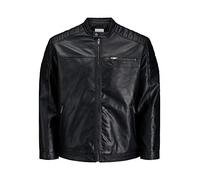 JACK & JONES Men's Faux Leather Jacket Plus Size Biker Bomber Transitional Blouson Oversized JJEROCKY, Colours:Black, Jacket Size:4XL