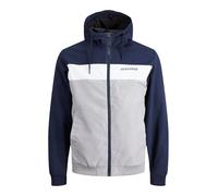JACK & JONES PLUS Men's Jjerush Hood Bomber Noos Pls Jacket, Navy Blazer/Detail: White/Light Grey Melange Blocking, XXXXL