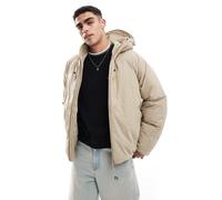 Jack & Jones Mens hooded puffer jacket with tech details in beige - Stone - Size Medium