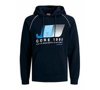 JACK & JONES Mens Hoodie Regular Fit Casual Sweatshirts Logo Printed Hooded Neck Hoodies for Men UK, Navy Colour, Size: M