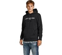 JACK & JONES Mens Hoodie Regular Fit Hooded Sweatshirt Kangaroo Pocket Long Sleeve Hoodies for Men UK, Black Colour, Size- S
