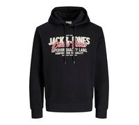 JACK & JONES Men's Hoodies Pullover Sweat Cool Logo Design Long Sleeve Sweatshirt for Men, Black Colour, UK Size - XL
