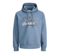 JACK & JONES Men's Hoodies Pullover Sweat Cool Logo Design Long Sleeve Sweatshirt for Men, Blue Mirage Colour, UK Size - XL
