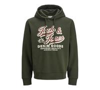 JACK & JONES Men's Hoodies Pullover Sweat Cool Logo Design Long Sleeve Sweatshirt for Men, Green Colour, UK Size - L