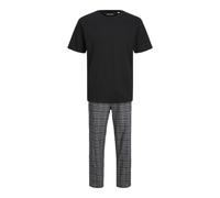 JACK&JONES Men's JACBACIS TEE and Woven Pants GIFTBOX Footie, Black/Pack:Pants Brown Check, L
