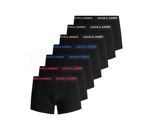 JACK & JONES Men's JACBELMO Trunks, Pack of 7, Black/Logo White/Pink/Blue, XL