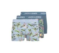 JACK & JONES Men's Jacflower Bird Trunks 3 Pack Sn Boxer Shorts, Chambray Blue/Pack:oceanview-Oceanview, S