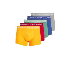 JACK & JONES Men's Jaclarry Solid Trunks 5 Pack Boxer Shorts, Tango Red/Pack:True Blue-Gold Fusion-Bottle Green-Chiseled Stone, XL