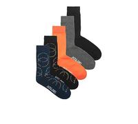JACK & JONES Men's Jaclogo Circle Pack of 5 Socks, Black/Pack: Navy Blazer, Black-DGM-Vibrant Orange, One Size, Black/Pack:Navy Blazer - Black - DGM - Vibrant Orange, One Size